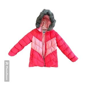 Columbia Pink Winter Zip up Jacket with Hood Removable Fur Zipper Girls L 14/16